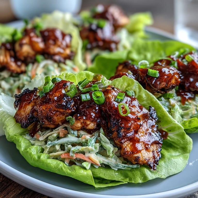 Healthy BBQ chicken lettuce wraps loaded with colorful slaw, perfect for easy weight loss meal prep.
