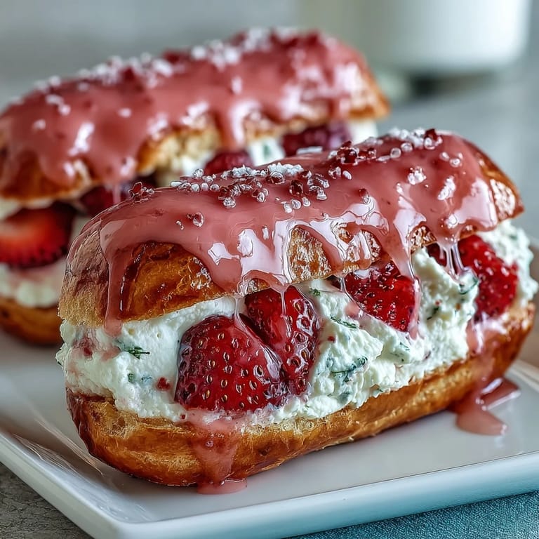 Light and delicate éclairs bursting with fresh strawberry cream, perfect for a special occasion or romantic treat.