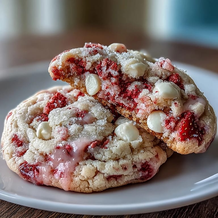 Soft and chewy Valentine Strawberry White Chocolate Cookies, bursting with real strawberry flavor and creamy white chocolate chips.