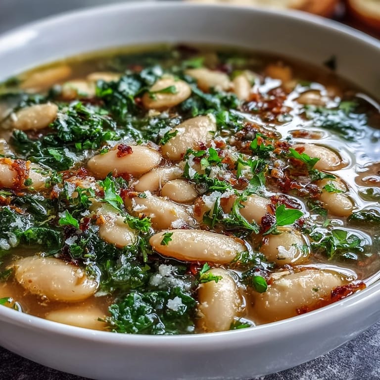 Creamy cannellini beans, tender kale, and fresh lemon zest in a rustic Italian soup, perfect for cozy dinners.  