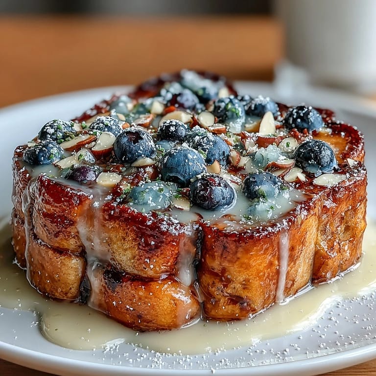 Layers of tangy blueberries and lemon zest nestled in sourdough cubes, baked to golden perfection in a creamy custard.