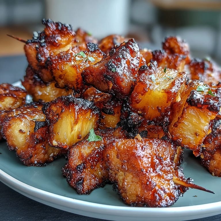 Delicious air fryer chicken pineapple bites: tender chicken and juicy pineapple, ready in minutes for snacking.
