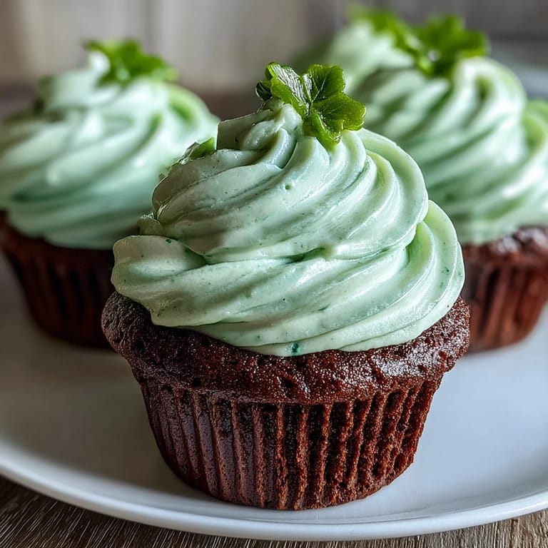 Moist and fluffy green velvet cupcakes topped with rich cream cheese frosting, decorated with green sprinkles for a fun St. Patrick's Day treat.