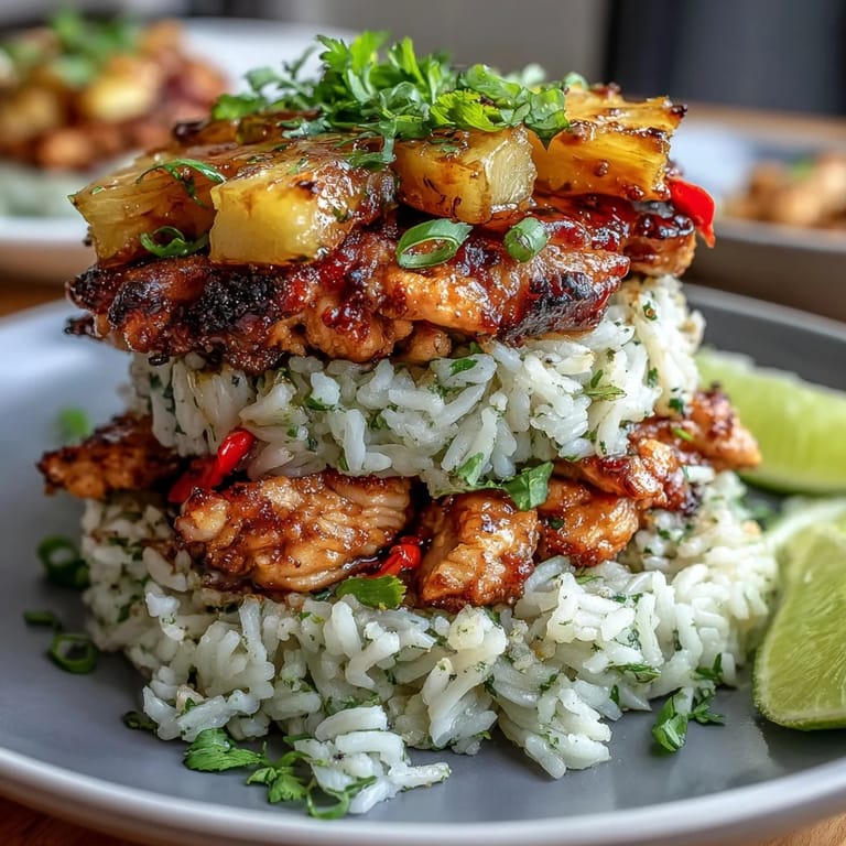 Healthy pineapple chicken and rice lettuce wraps, served with lime wedges for a zesty, refreshing meal.