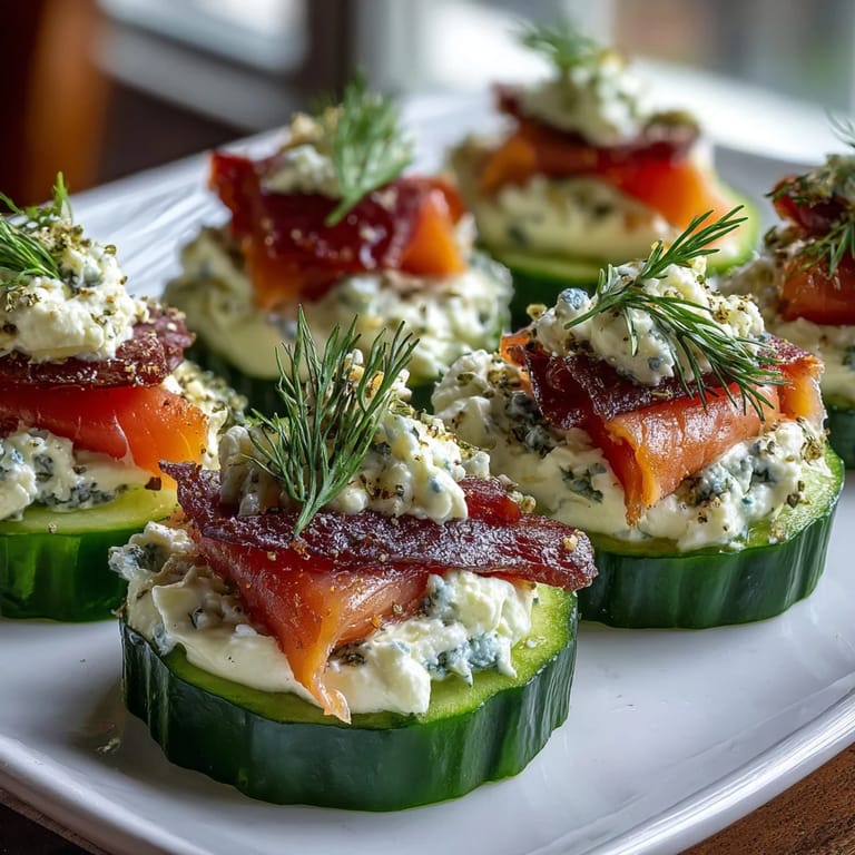 Cream cheese and smoked salmon cucumber bites, garnished with dill and lemon zest, perfect for elegant summer entertaining.