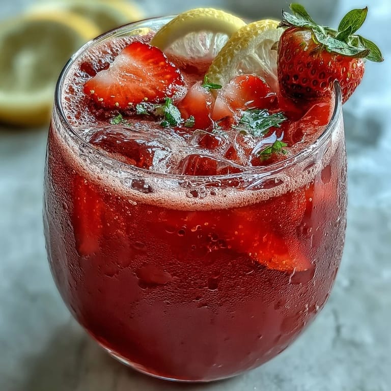 Refreshing Hibiscus Strawberry Lemonade, a festive, ruby-hued drink perfect for summer.