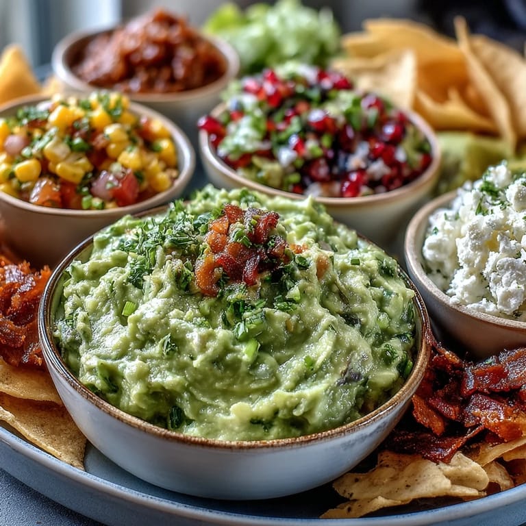 Party-ready guacamole bar with rich avocado and vibrant, customizable topping selections.
