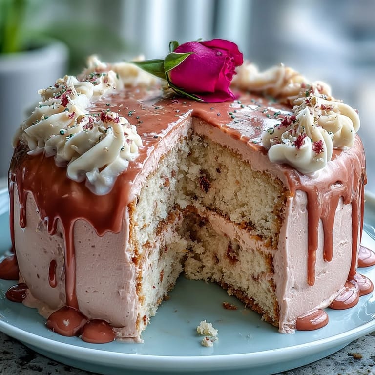 Taste this moist Rosé Velvet Cake, artfully decorated with metallic gold accent.
