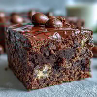 Decadent Cadbury egg chocolate brownies with fudgy center and crunchy chocolate crumble topping.